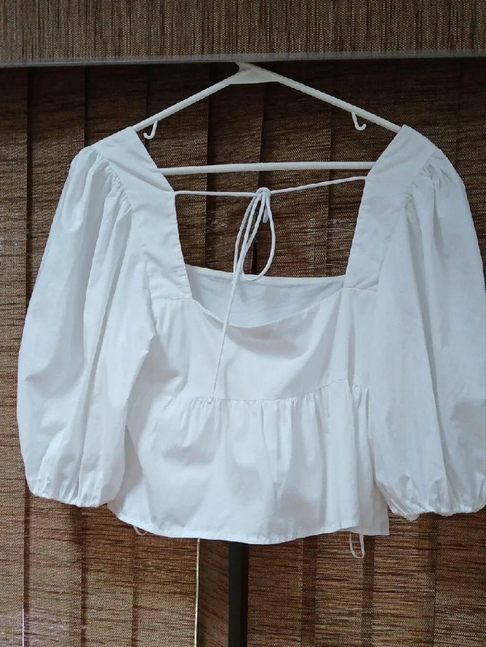 Abercrombie & Fitch White Square-Neck Peplum Top with Puff Sleeves